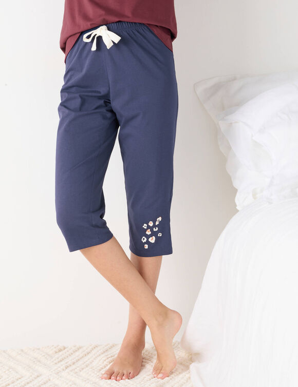 Pantacourt pyjama Beautiful uni imprimé placé (bleu marine)