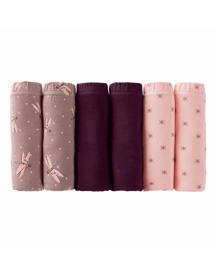 Culotte forme maxi coton motifs "libellules – Lot de 6 (taupe / rose) Culotte forme maxi coton motifs "libellules – Lot de 6 (taupe / rose)