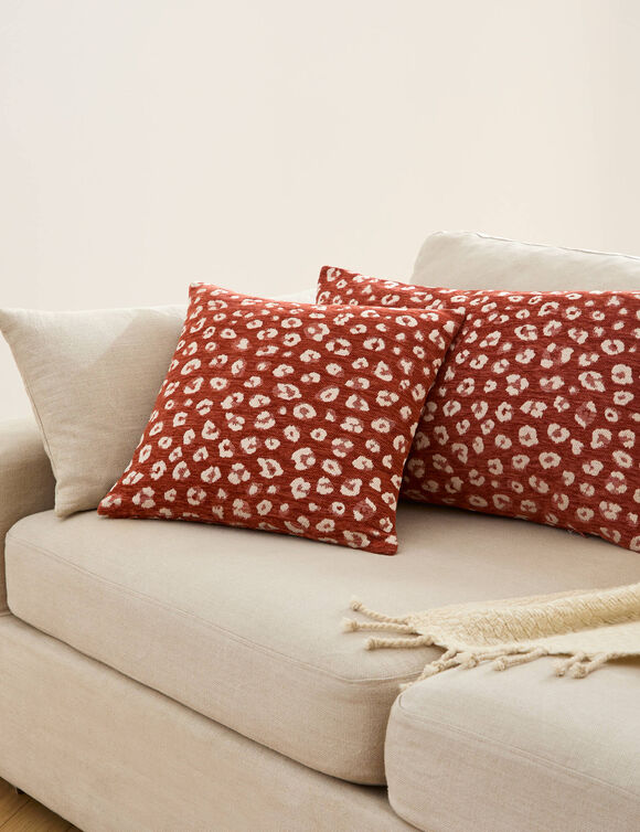 Housse de coussin jacquard l&eacute;opard - lot de 2 (tomette)