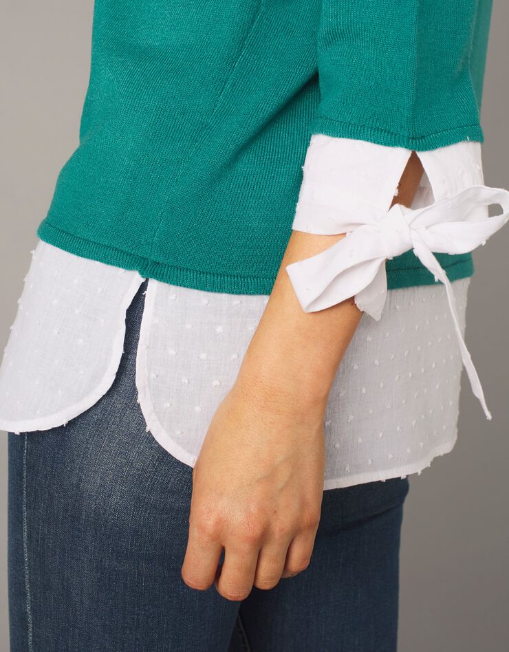 Pull bi-matière plumetis effet 2en1 toucher cachemire (émeraude) Pull bi-matière plumetis effet 2en1 toucher cachemire (émeraude)