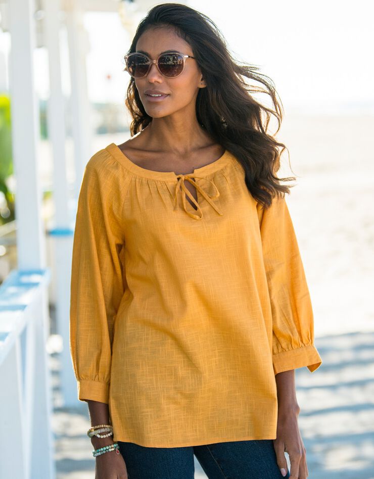 Blouse ample manches 7/8ème blousantes unie (miel) Blouse ample manches 7/8ème blousantes unie (miel)