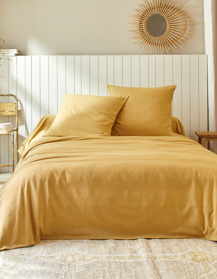 Jeté de lit uni tissé coton (miel)