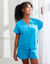 Pyjama short boutonné en gaze de coton (bleu)