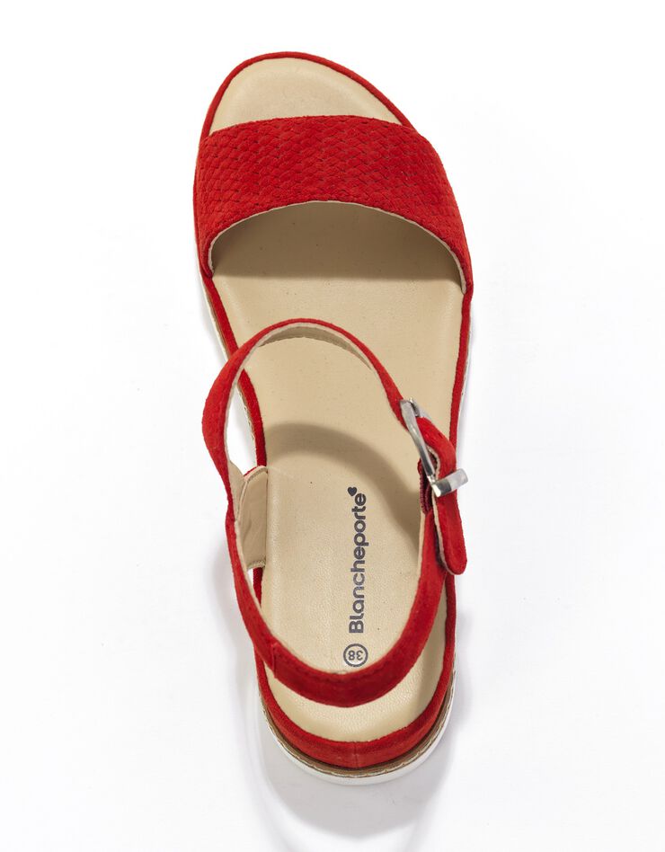 Sandales compensées crantées en croûte de cuir  (rouge)
