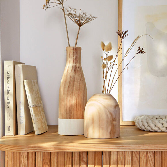 Vase en bois brut forme pot - hauteur 15 cm (bois)