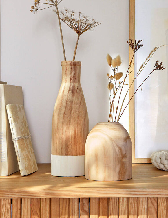 Vase en bois brut forme pot - hauteur 15 cm (bois)