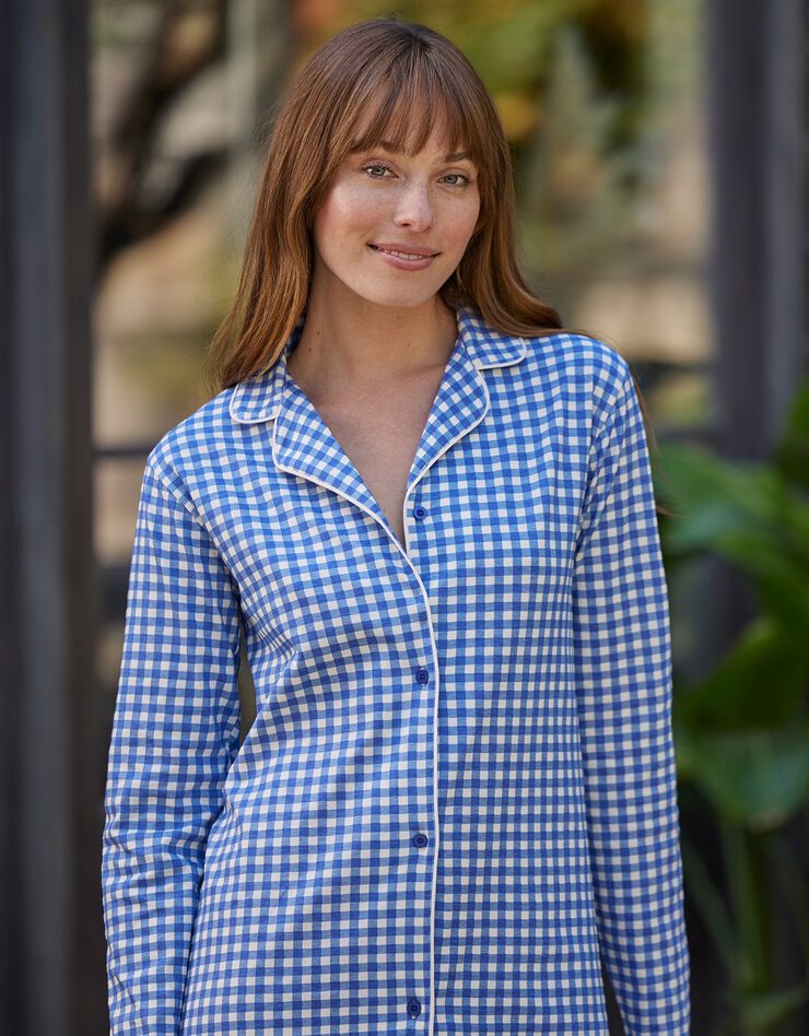 Chemise de nuit boutonnée imprimé petits carreaux (bleu) Chemise de nuit boutonnée imprimé petits carreaux (bleu)