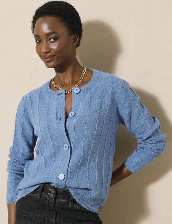 Gilet maille effet rayures (bleu jean)