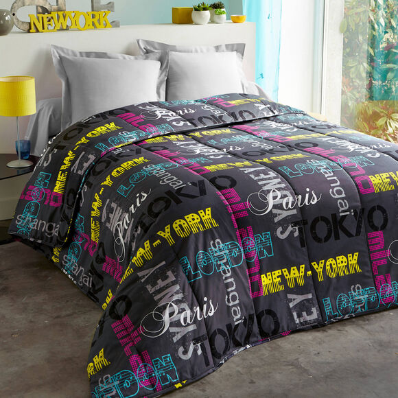 Couette coton imprimée Capitales 200 g/m² (noir)