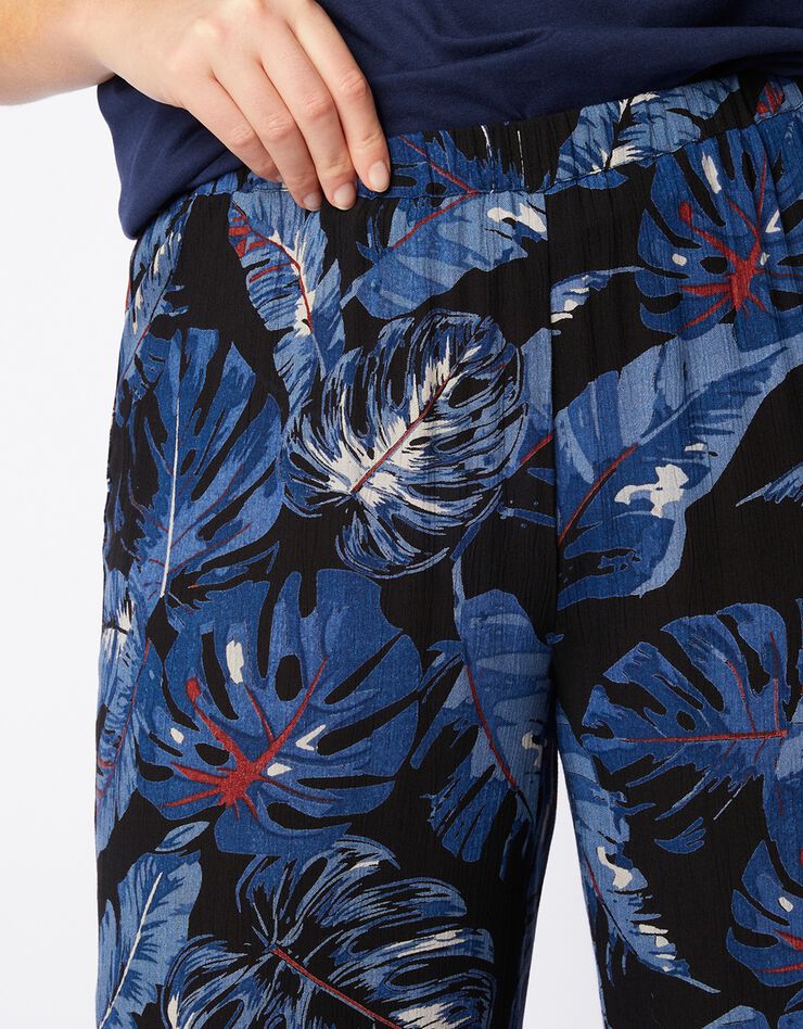 Pantalon large en crépon fluide - imprimé (noir / indigo) Pantalon large en crépon fluide - imprimé (noir / indigo)