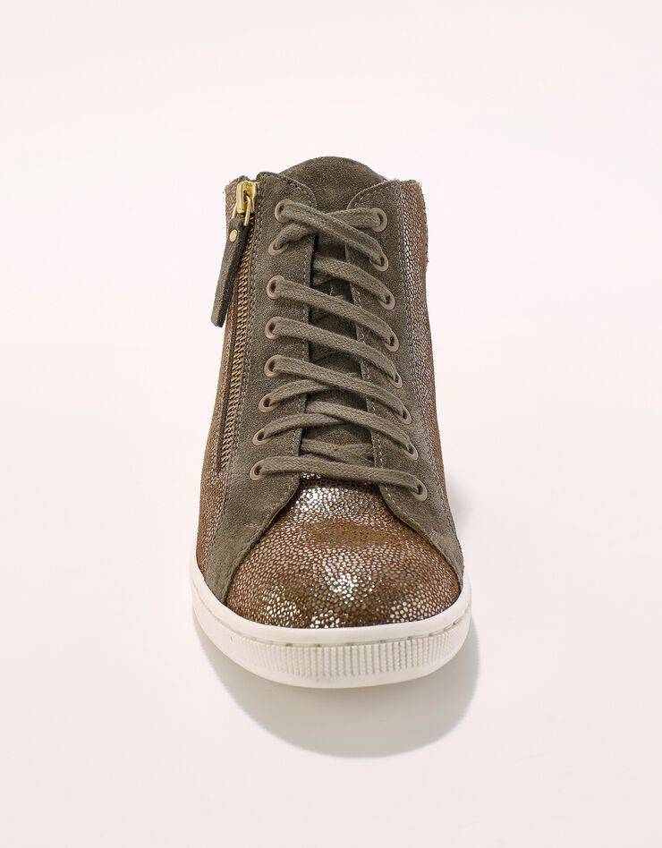 Basket montantes zippées en cuir souple effet irisé - taupe  (taupe)