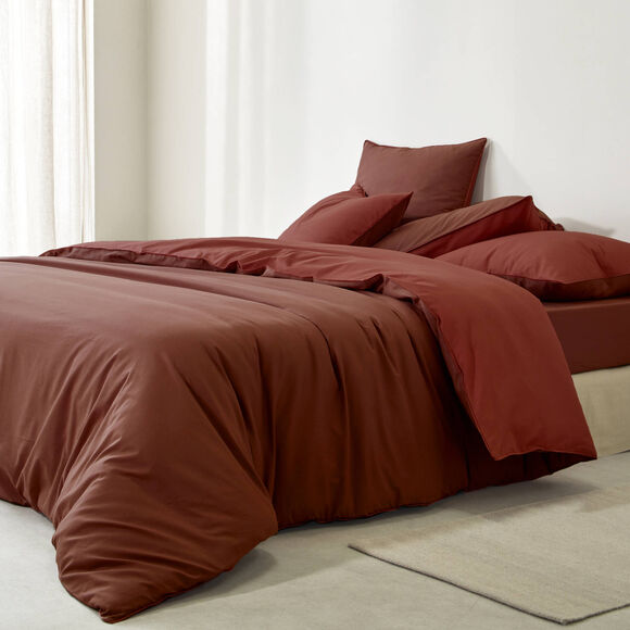 Linge de lit uni bicolore coton (cannelle / terracotta)