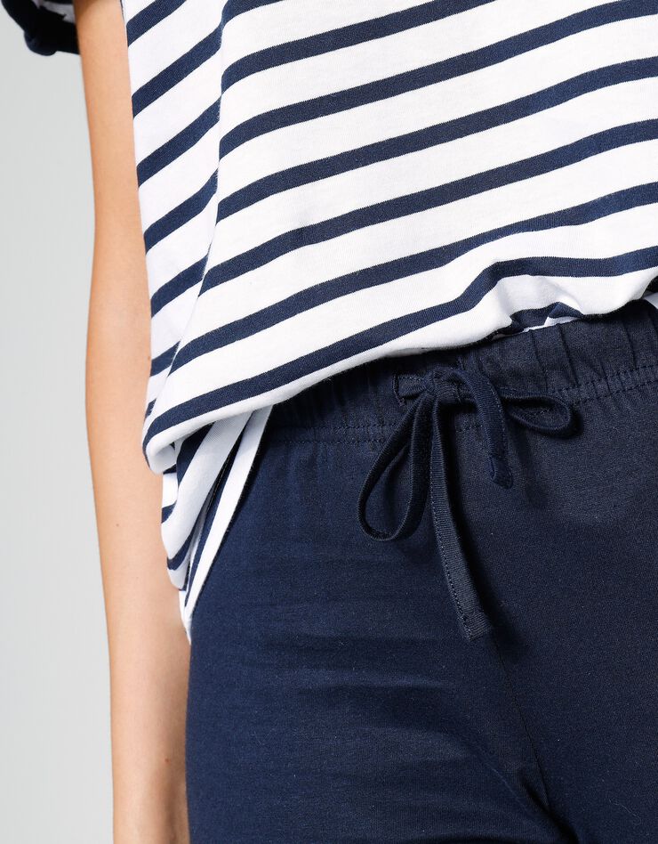Pyjama pantacourt coton manches courtes (marine / blanc)