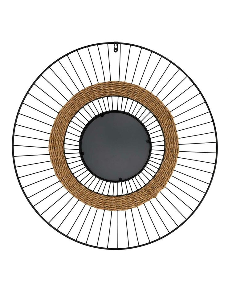 Miroir mural rond métal et jonc (noir/marron)