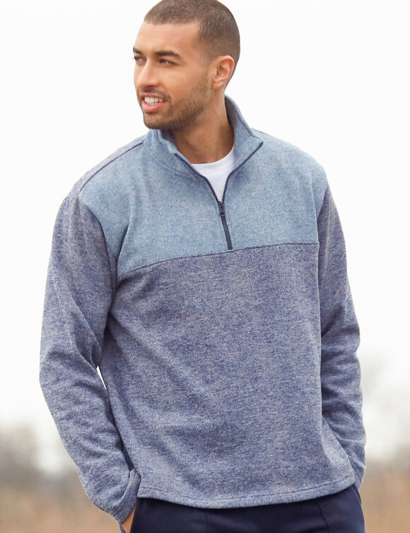 Sweat col camionneur zippé maille doublée molleton (bleu chiné)