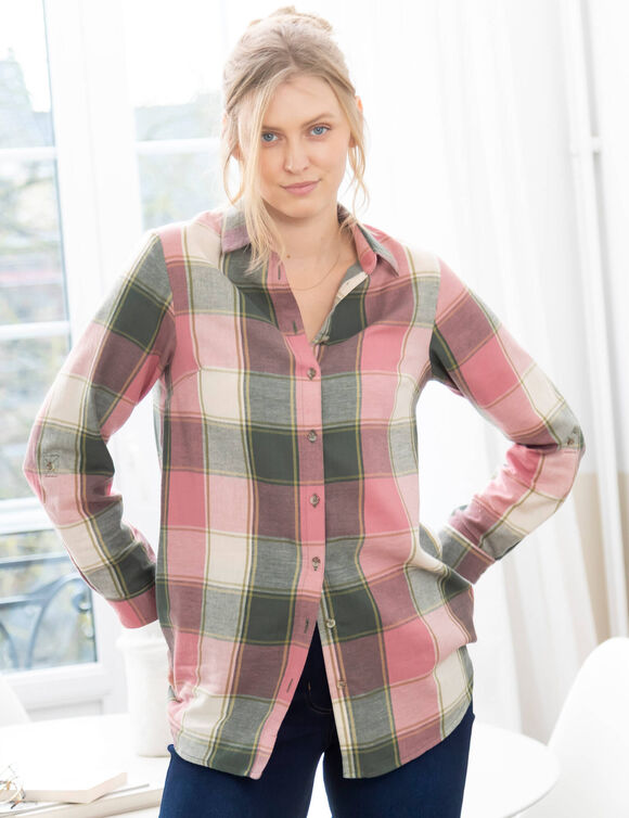 Chemise longue grands carreaux, flanelle (rose / vert)