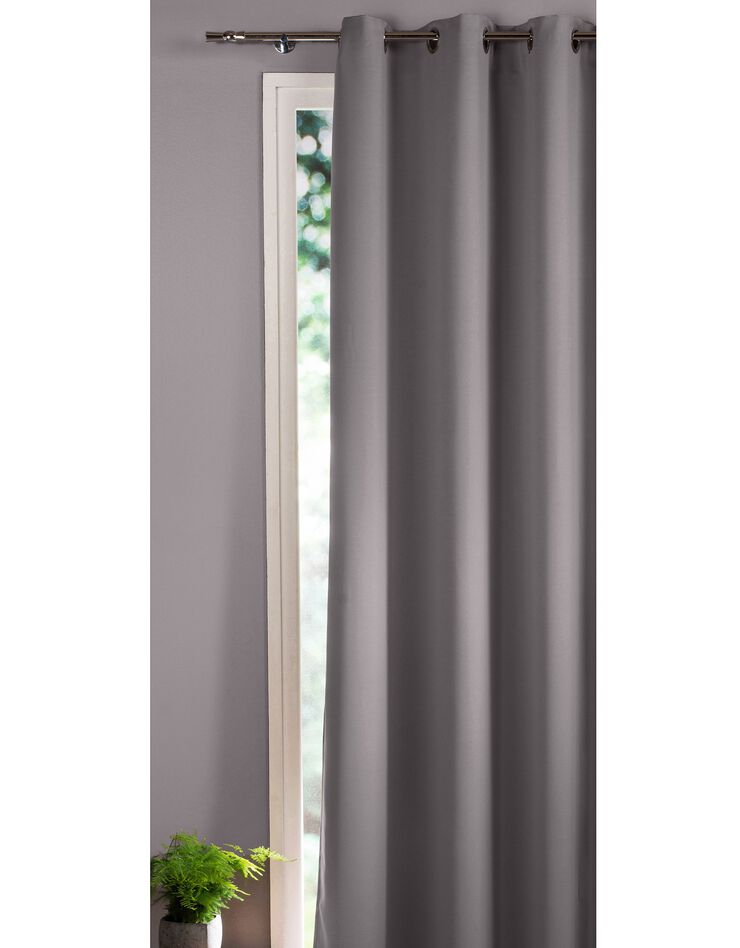 Rideau occultant uni satiné finition oeillets (gris) Rideau occultant uni satiné finition oeillets (gris)