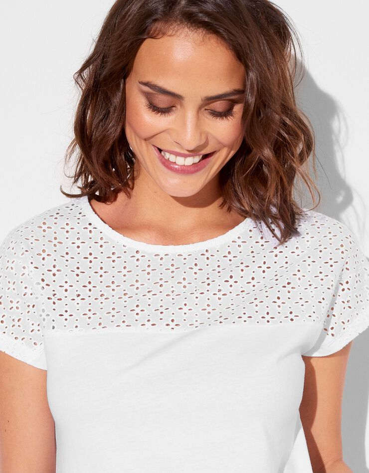 Tee-shirt broderie anglaise manches courtes (blanc)