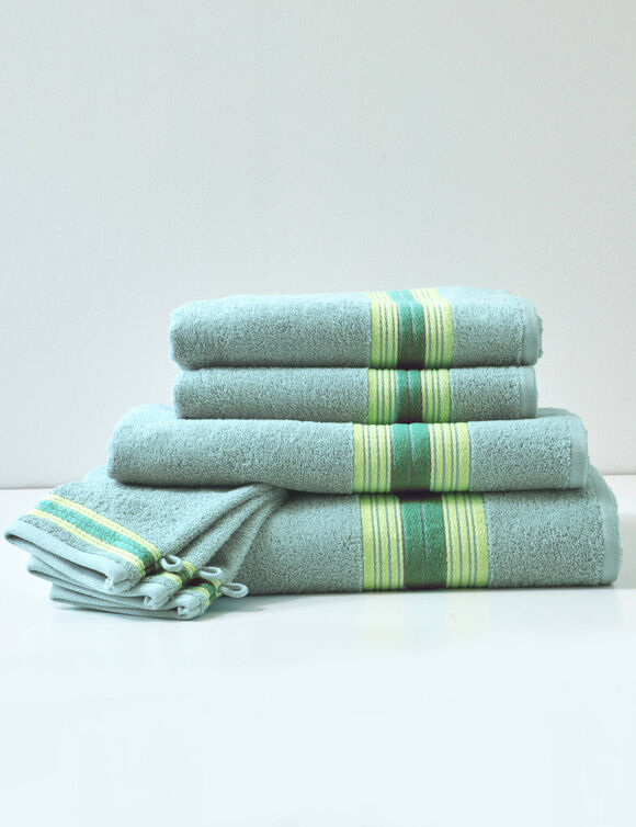Collection serviettes de bain 420 gr/m&sup2; liteau rayures bayad&egrave;res (vert d'eau)