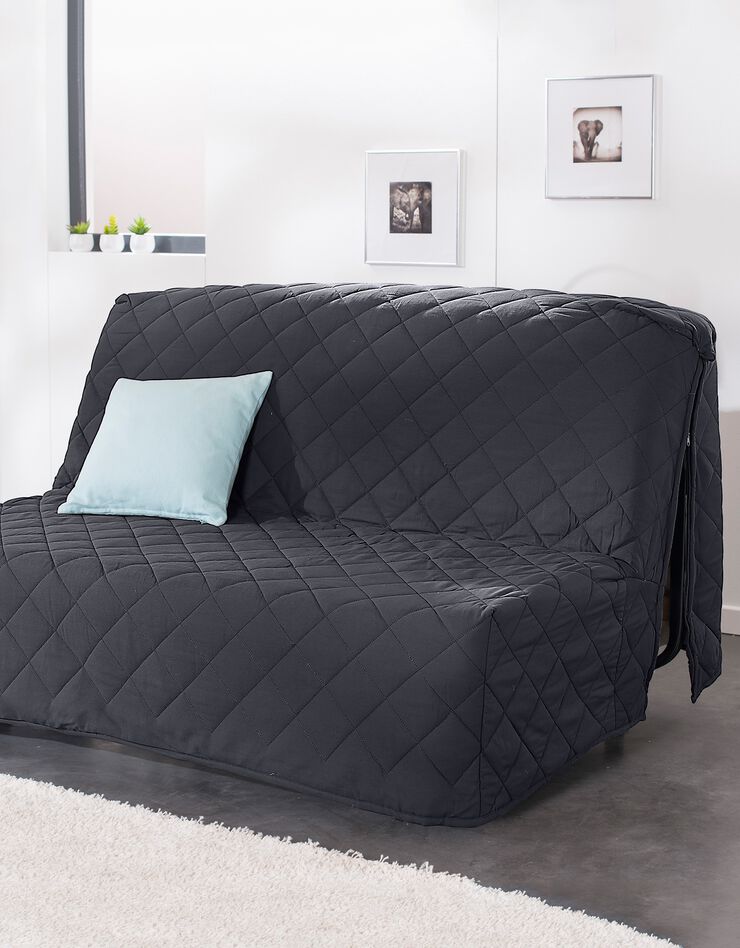 Housse canapé BZ coton bachette uni matelassé (gris anthracite)