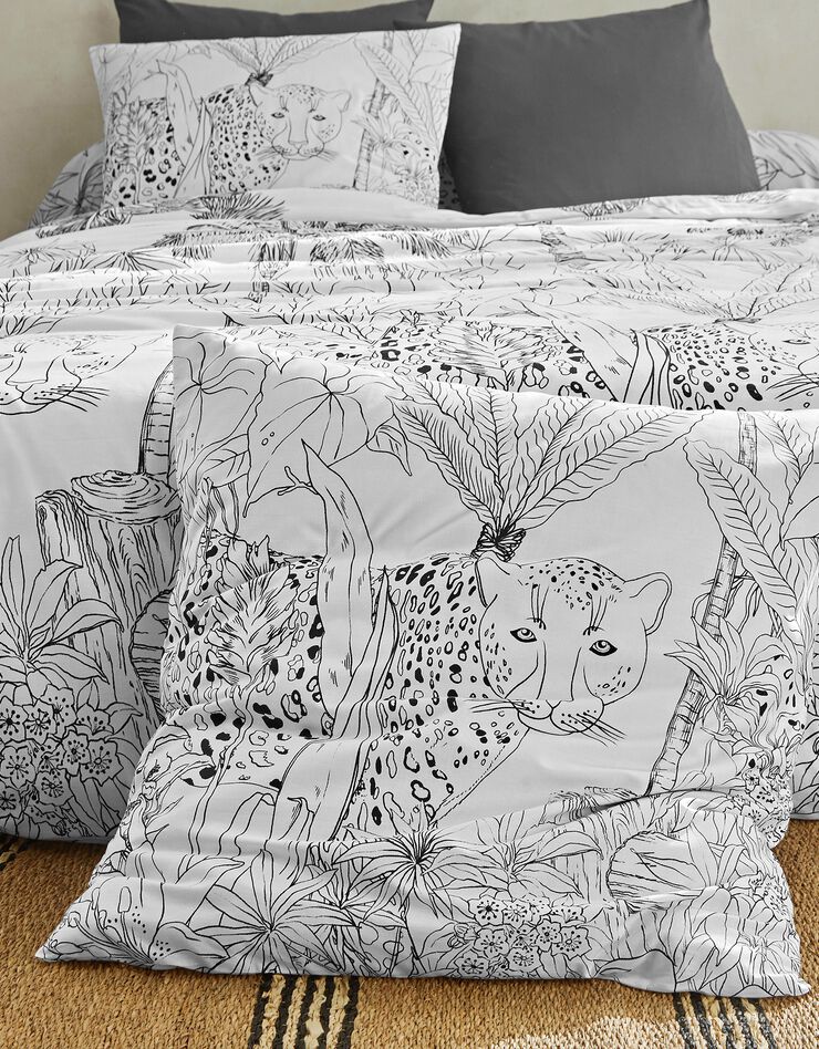 Linge de lit Botanic en coton imprimé jungle léopard (blanc)