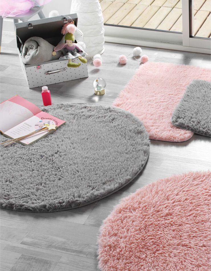 Tapis fausse fourrure - rond (gris) Tapis fausse fourrure - rond (gris)