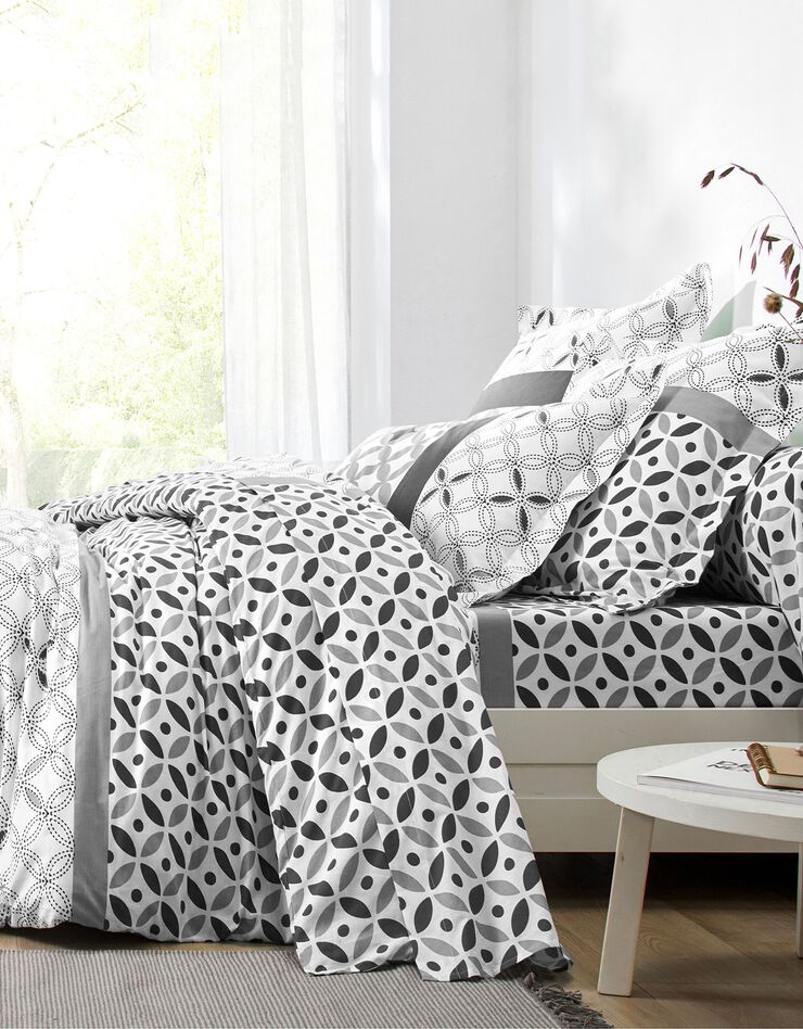 Linge de lit Marlow en coton motifs géométriques (gris / carbone)