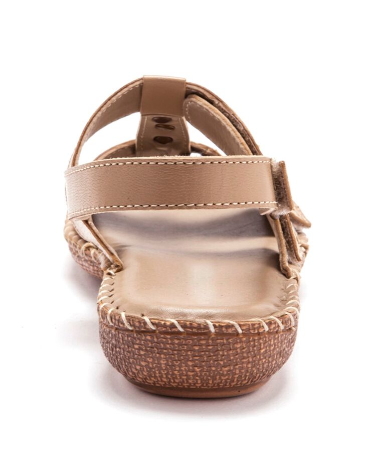 Sandales cuir beige - largeur confort (beige)