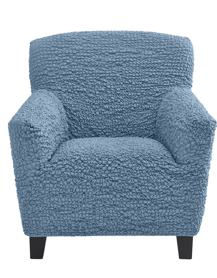 Housse gaufrée bi-extensible canapé fauteuil accoudoirs (bleu ciel)