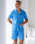 Pyjama short veste boutonnée jersey coton uni (bleu)