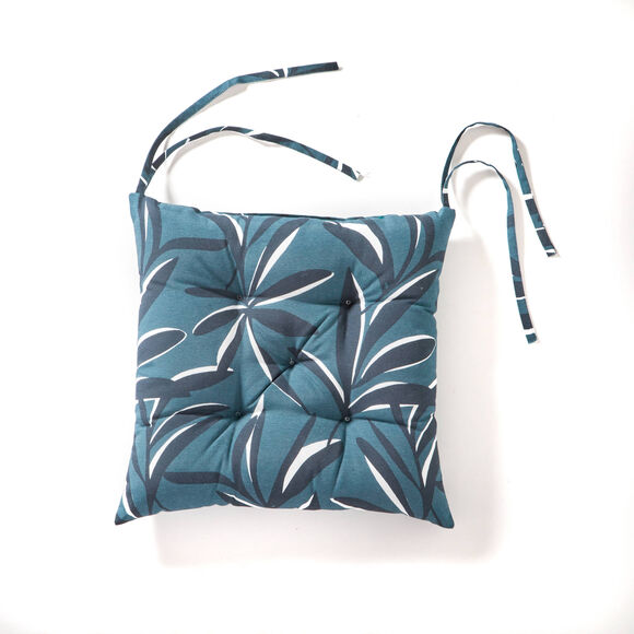 Galette de chaise carr&eacute;e imprim&eacute; feuillage - lot de 2 (bleu gris&eacute;)