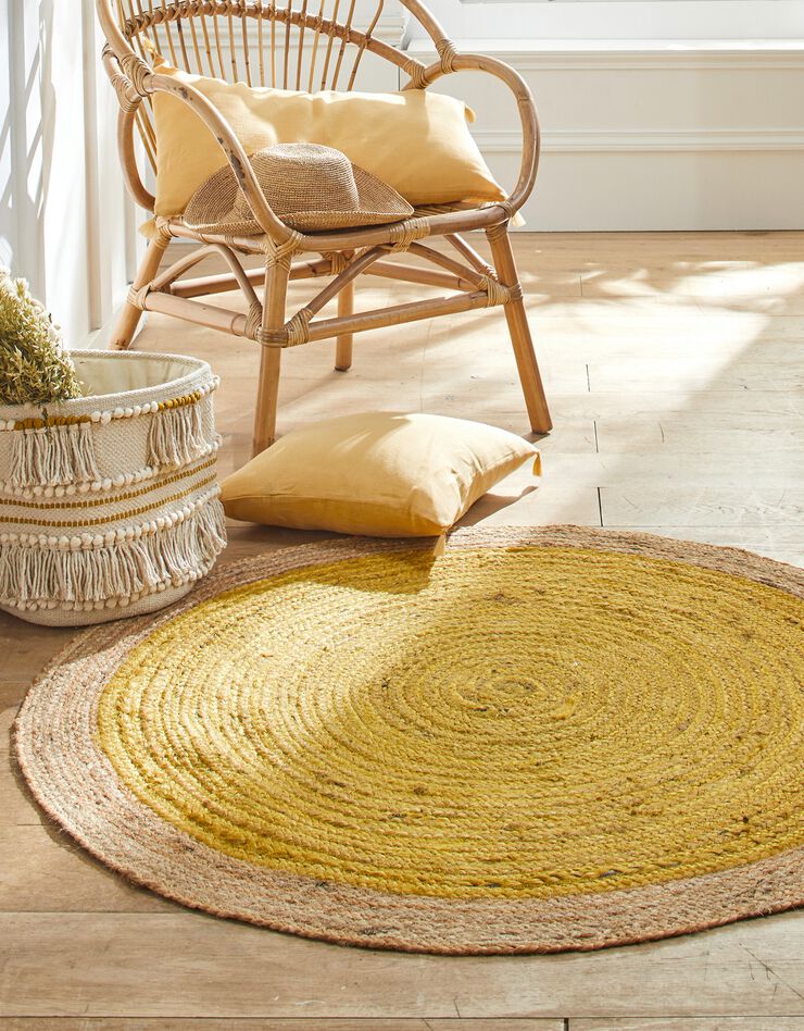 Tapis rond jute bicolore moutarde/naturel (moutarde)
