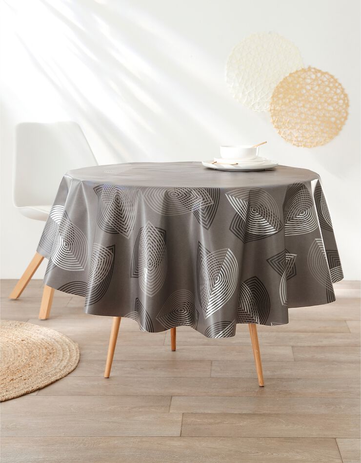Nappe toile cirée motifs feuilles (gris anthracite)