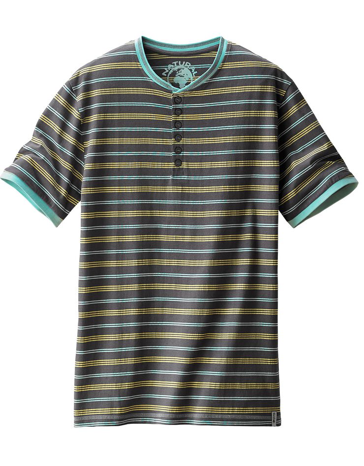 Tee-shirt rayé col tunisien (gris acier) Tee-shirt rayé col tunisien (gris acier)