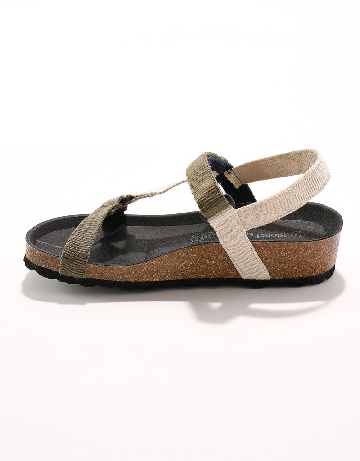 Sandales préformées bandes scratchées (kaki / écru)