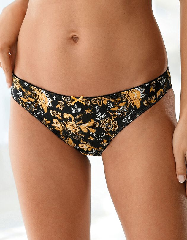 Slip coton imprimé  "graphique" - lot de 4 (noir / miel)