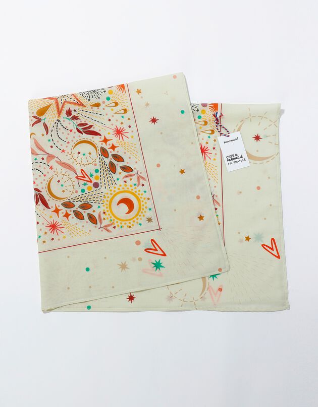Foulard fabriqué en France imprimé céleste, 100 x 100 cm  - coton (écru)
