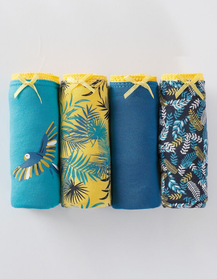 Culotte coton forme midi imprimé motif "Ara" assortis – Lot de 4 - (émeraude / jaune) Culotte coton forme midi imprimé motif "Ara" assortis – Lot de 4 - (émeraude / jaune)
