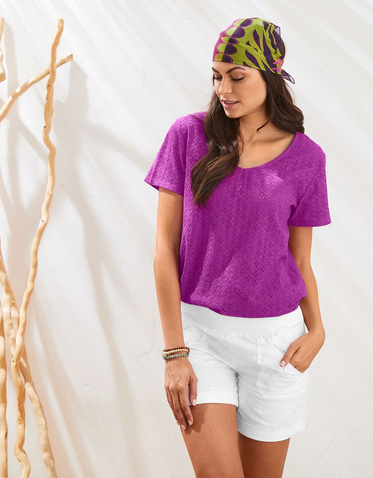 Tee-shirt col V broderie anglaise (violine) Tee-shirt col V broderie anglaise (violine)