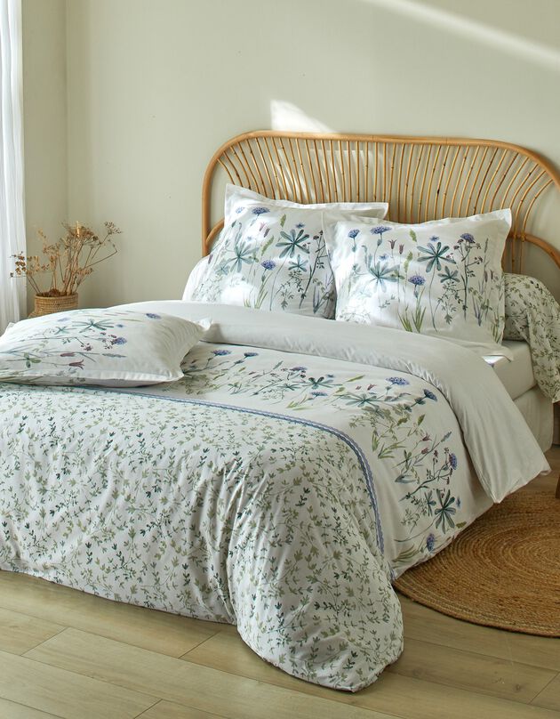 Linge de lit Julie en coton imprimé herbier (blanc)