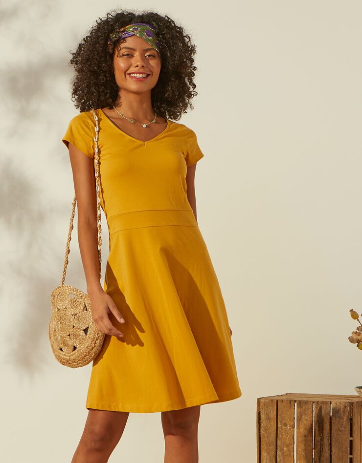 Robe unie maille stretch - petite stature (safran) Robe unie maille stretch - petite stature (safran)