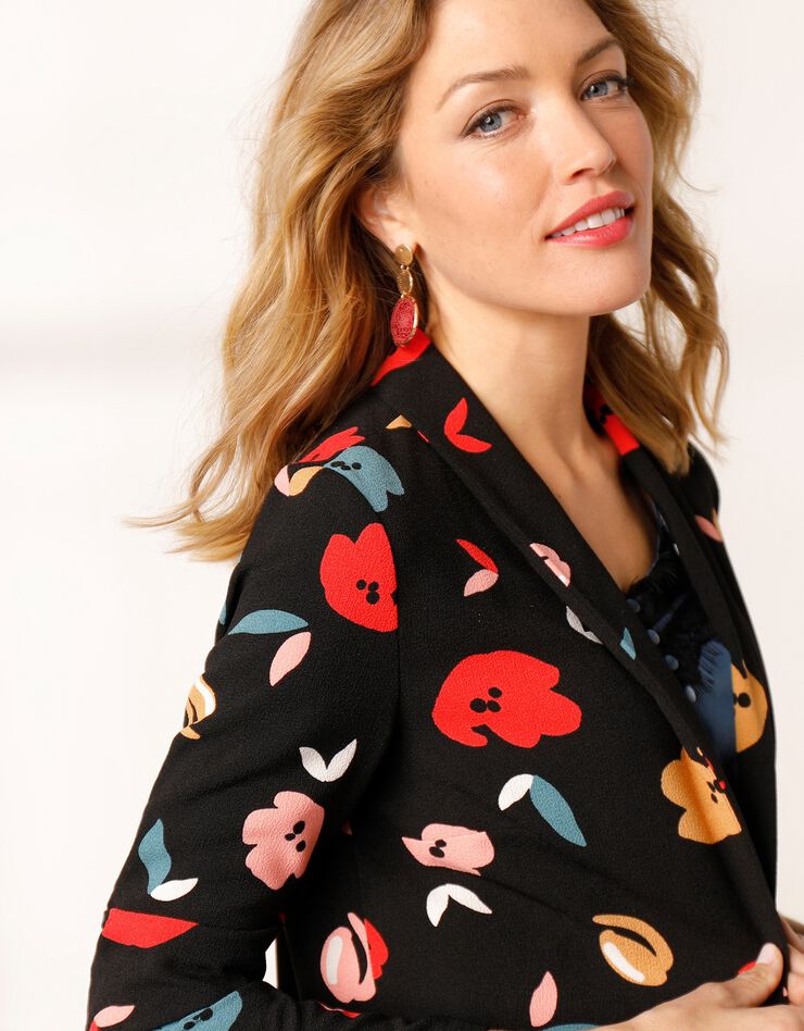 Veste fluide imprimée (noir / corail) Veste fluide imprimée (noir / corail)