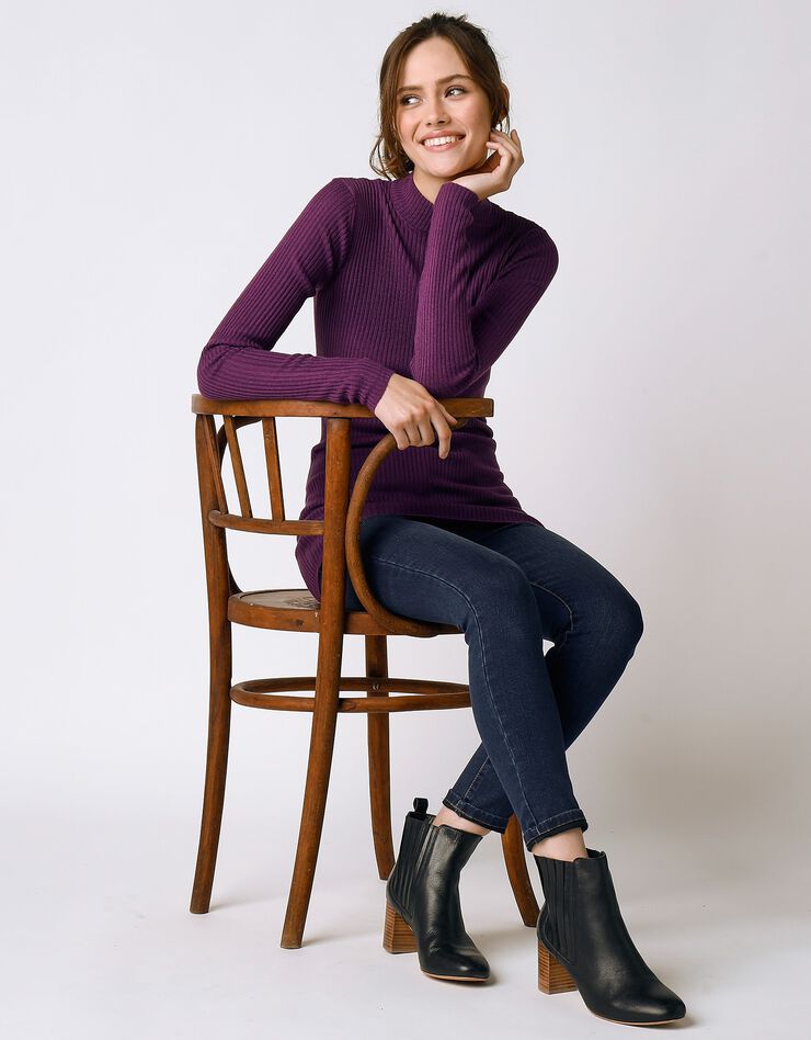 Pull col montant long, maille côtelée (violet) Pull col montant long, maille côtelée (violet)