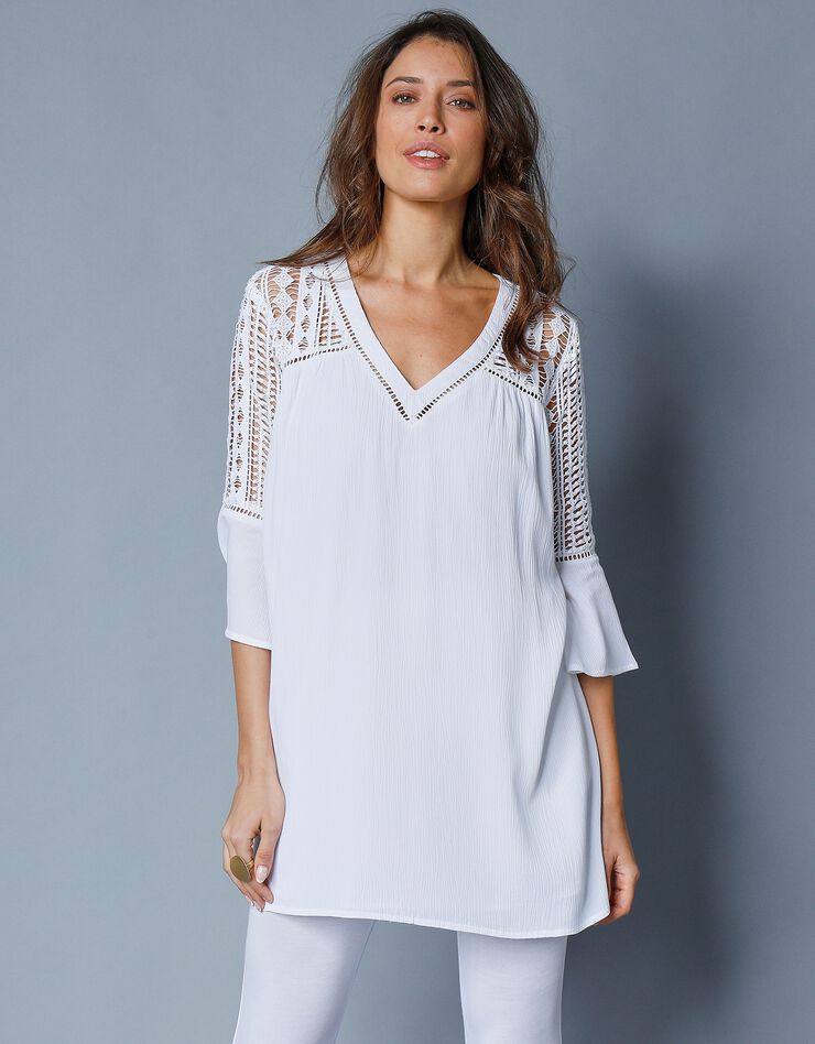 Tunique unie, détails macramé (blanc) Tunique unie, détails macramé (blanc)