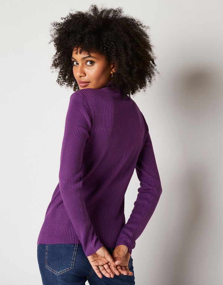Pull col montant court, maille côtelée (violet) Pull col montant court, maille côtelée (violet)