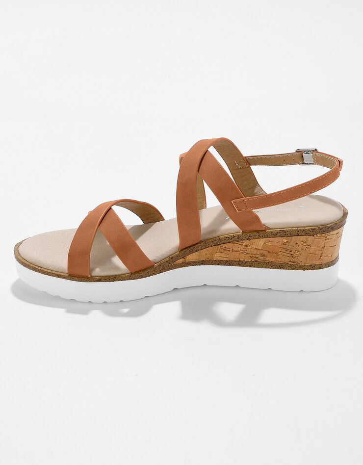 Sandales compensées effet liège à brides croisées (caramel) Sandales compensées effet liège à brides croisées (caramel)