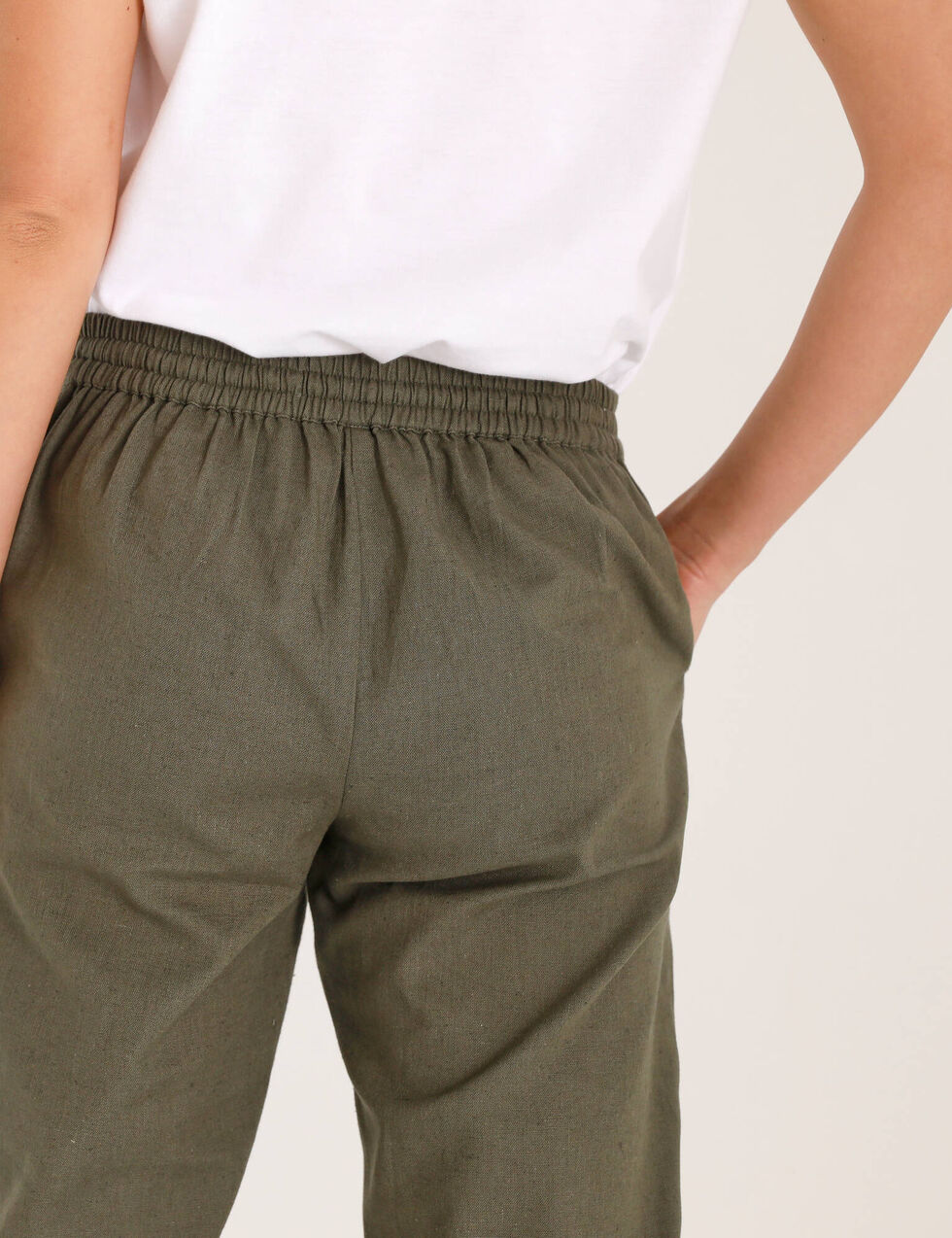 Pantalon fuselé fluide, lin-coton, kaki | Blancheporte