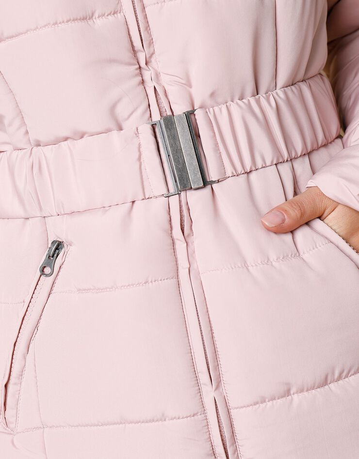 Doudoune ceinturée unie - version longue (rose grisé)