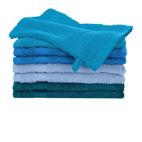 Gant de toilette cama&iuml;eu bleu coton 420 g/m&sup2; - lot de 8 (camaieu bleu)