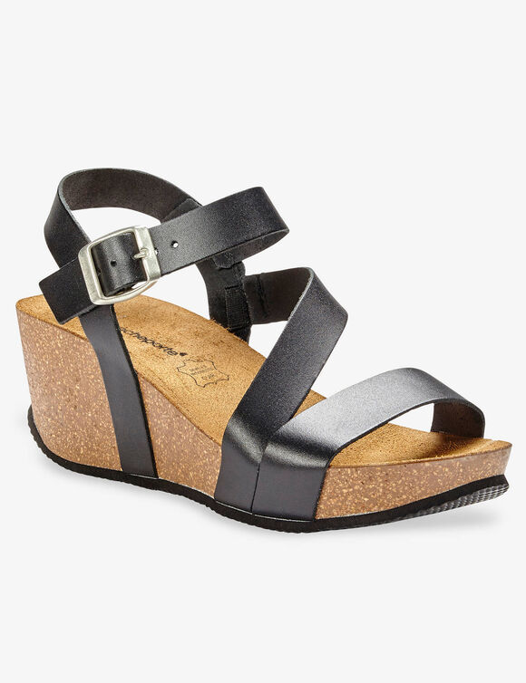 Sandales compensées cuir semelle liège (noir)